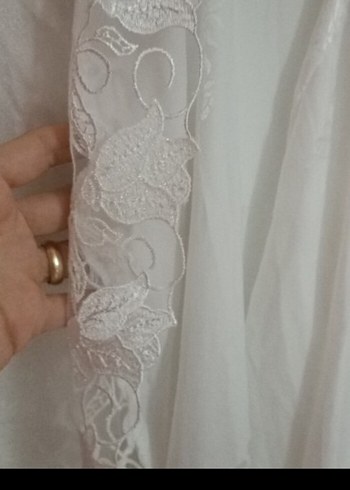 Uzun Kollu İşlemeli Beyaz sabahlık - Görsel 6