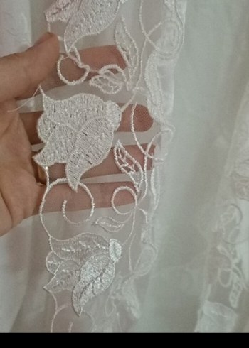 Uzun Kollu İşlemeli Beyaz sabahlık - Görsel 4