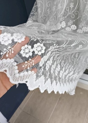 Bohem Nakışlı Beyaz Gri Tül Perde SIFIR ÜRÜN - Görsel 5