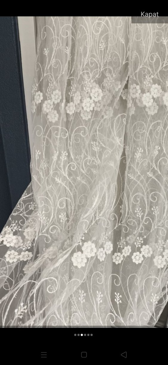 Bohem Nakışlı Beyaz Gri Tül Perde SIFIR ÜRÜN - Görsel 2
