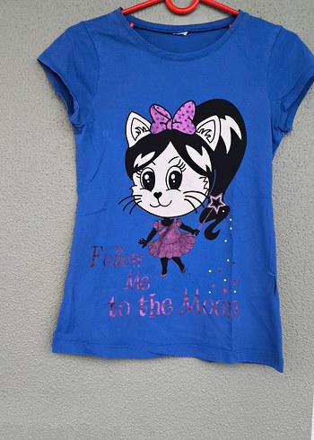 Kız Çocuk Mavi Baskılı Kısa Kollu TişörtSORMADAN ALIM YAPMAYIN!! - Görsel 2