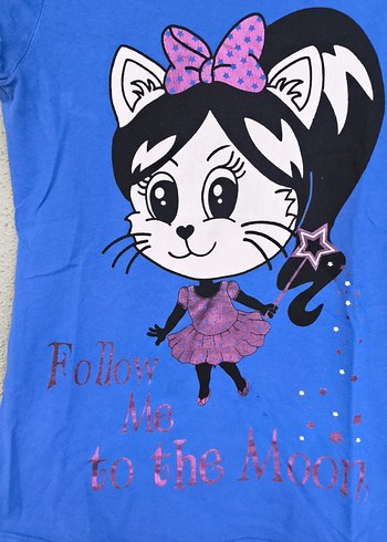 Kız Çocuk Mavi Baskılı Kısa Kollu TişörtSORMADAN ALIM YAPMAYIN!! - Görsel 3