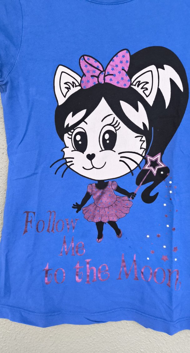 Kız Çocuk Mavi Baskılı Kısa Kollu TişörtSORMADAN ALIM YAPMAYIN!! - Görsel 3