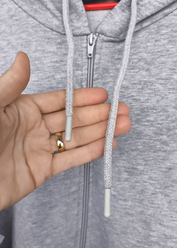 Gri kapşonlu Fermuarlı Sweatshirt - Görsel 4