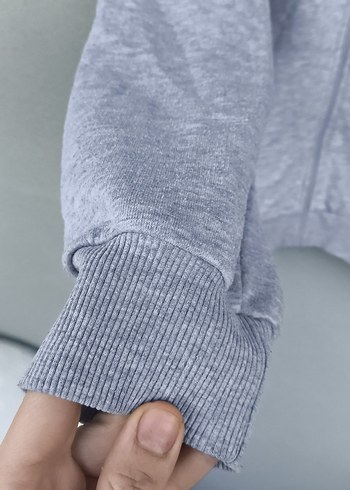 Gri kapşonlu Fermuarlı Sweatshirt - Görsel 3