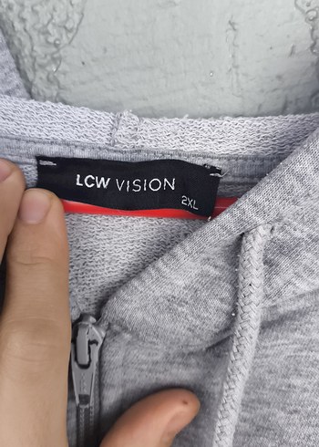 Gri kapşonlu Fermuarlı Sweatshirt - Görsel 5