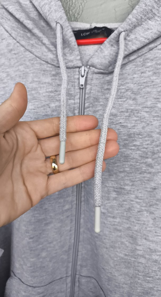 Gri kapşonlu Fermuarlı Sweatshirt - Görsel 4