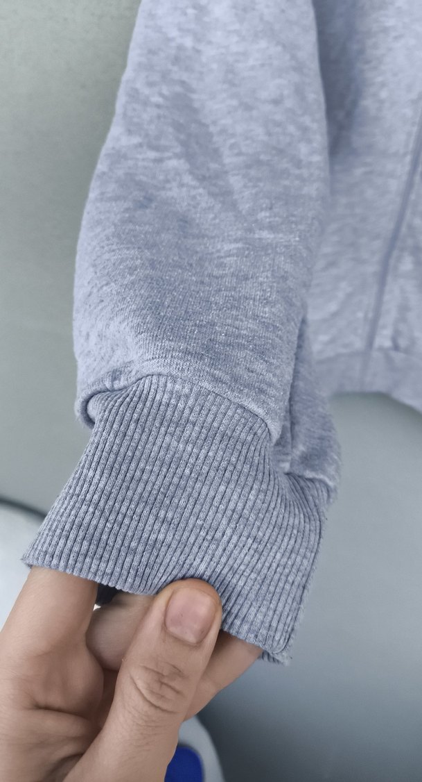 Gri kapşonlu Fermuarlı Sweatshirt - Görsel 3