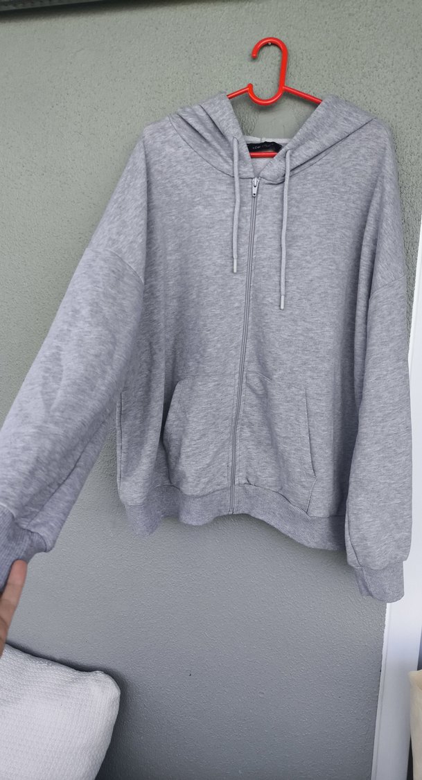 Gri kapşonlu Fermuarlı Sweatshirt - Görsel 2