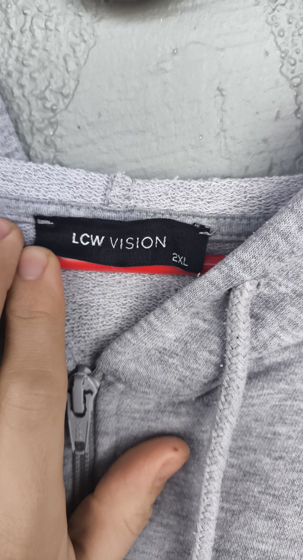 Gri kapşonlu Fermuarlı Sweatshirt - Görsel 5