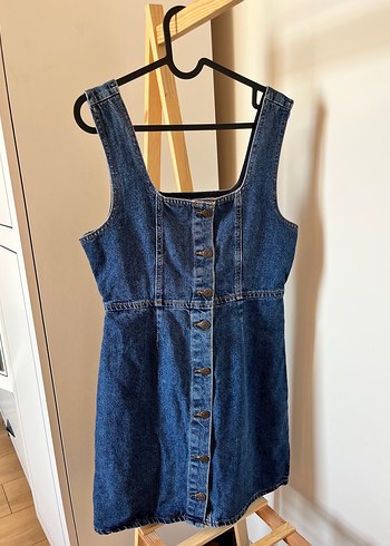 Düğmeli Lacivert Denim Midi Elbise