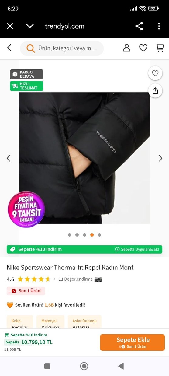 Nike Kadın therma fit orijinal mont - Görsel 2