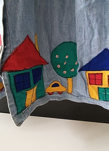 9 Yaş Beden mavi Renk JEAN PATCHWORK ELBİSE 