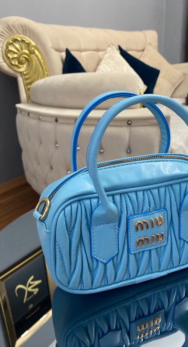 Mavi Deri Kadın El Çantası - Miu Miu - Görsel 3