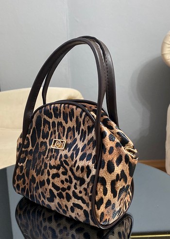 Kahverengi Leopar Desenli Kadın Deri Çanta - Görsel 2