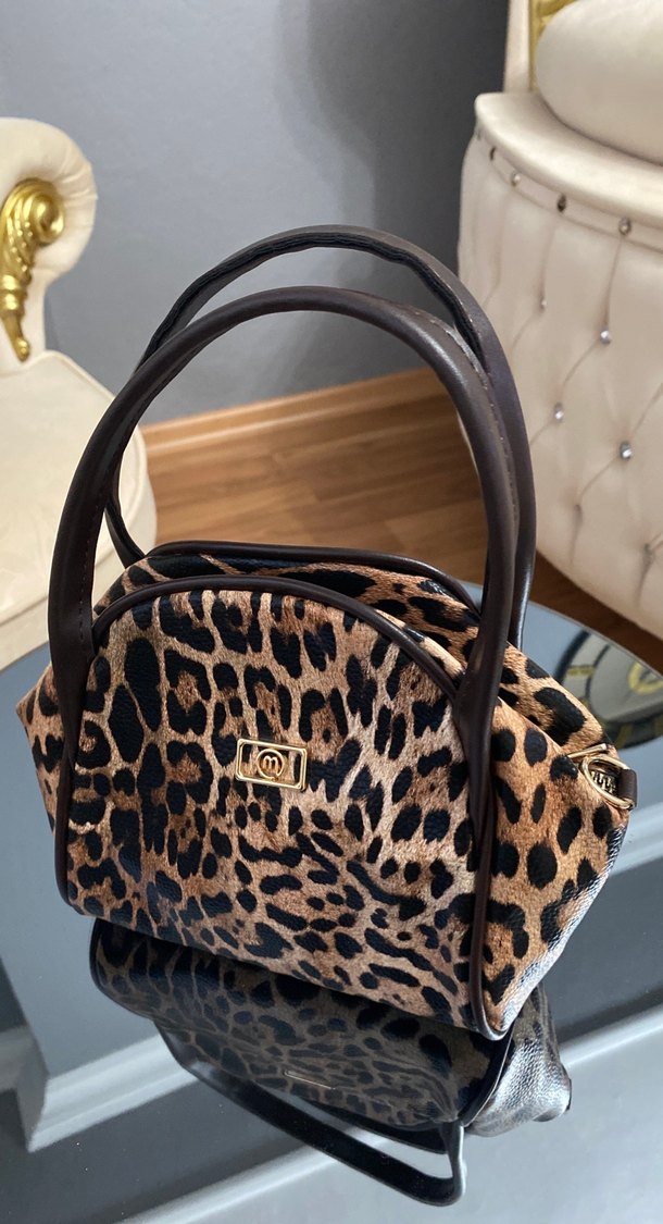 Kahverengi Leopar Desenli Kadın Deri Çanta - Görsel 3