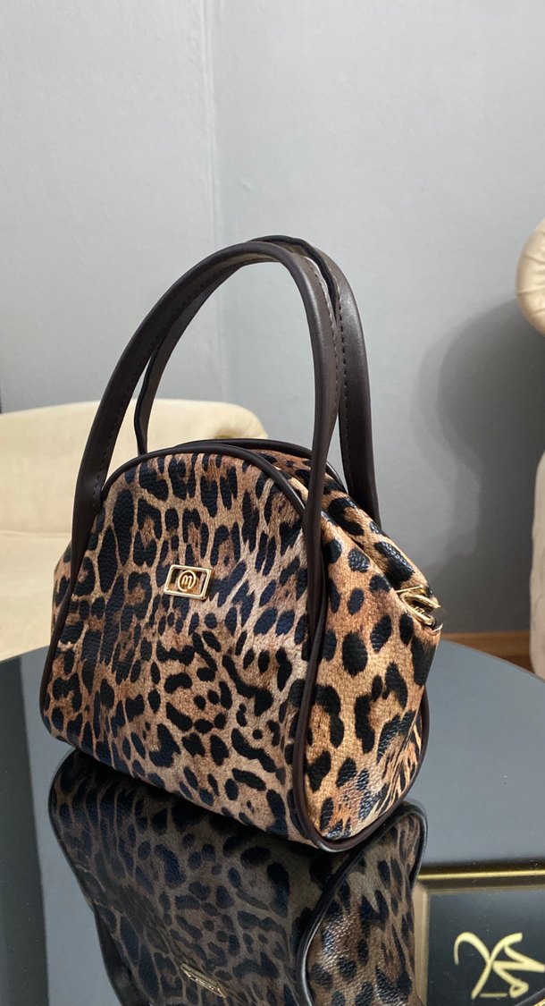 Kahverengi Leopar Desenli Kadın Deri Çanta - Görsel 2