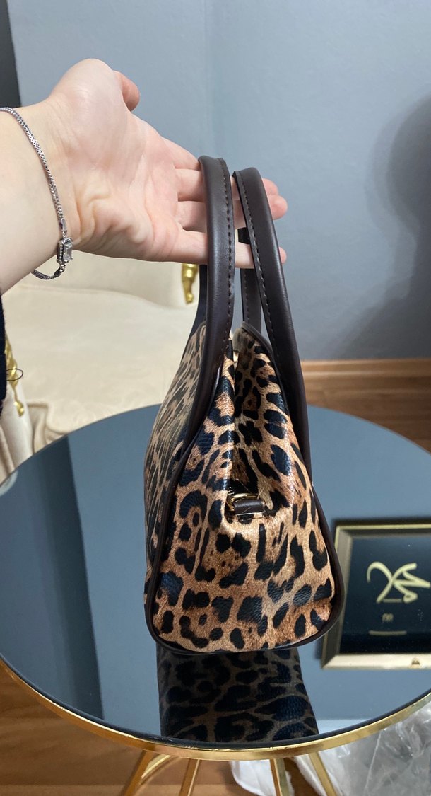 Kahverengi Leopar Desenli Kadın Deri Çanta - Görsel 4