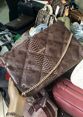 Deri Yılan Desenli Kahverengi CLUTCH ÇANTA - Görsel 2