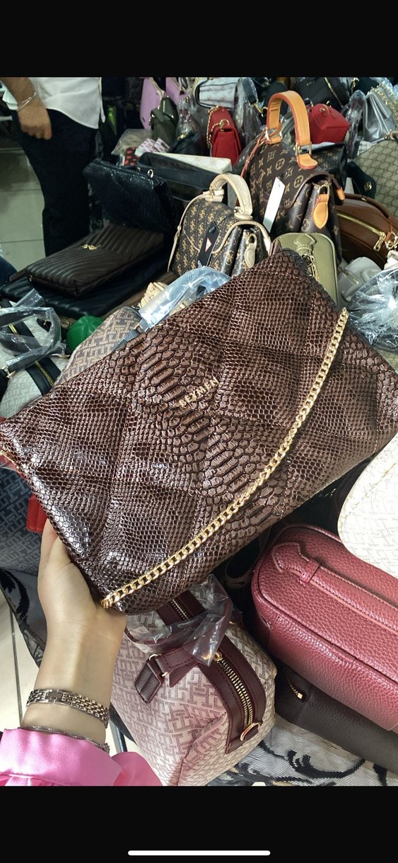 Deri Yılan Desenli Kahverengi CLUTCH ÇANTA - Görsel 2