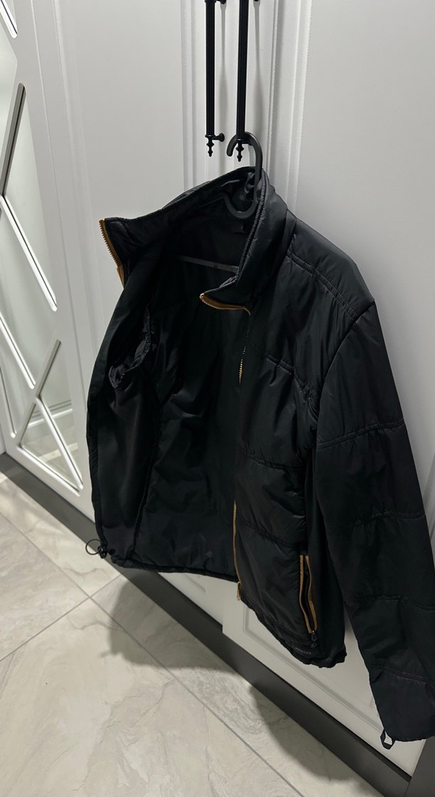 Unisex Siyah Biker Mont, Fermuarlı, Yüksek Yakalı - Görsel 4