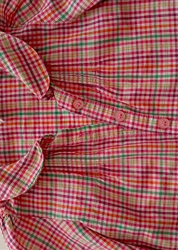 Kız Çocuk Pembe Kareli Uzun Kollu Gömlek - Görsel 3