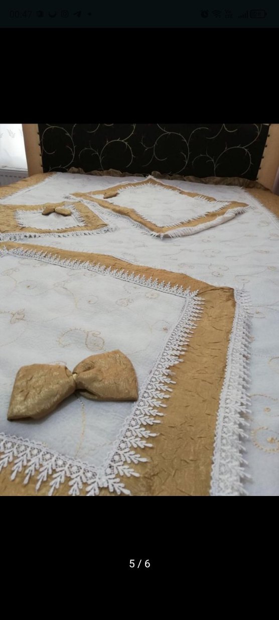 İşlemeli Beyaz Parlak Yatak Örtüsü - Görsel 4