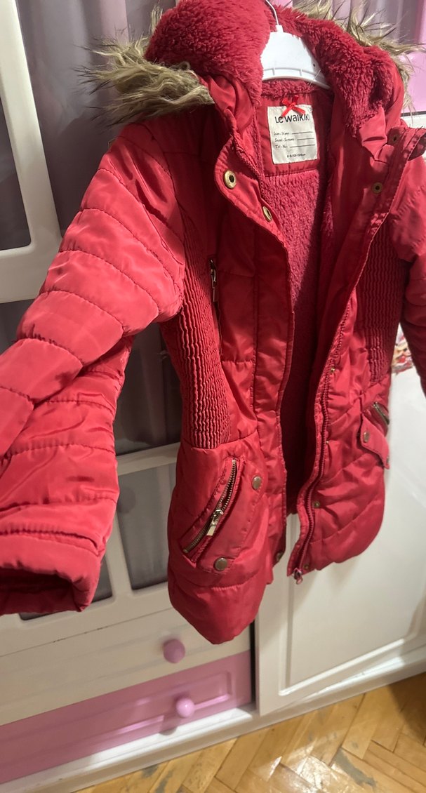 Kız Çocuk Kırmızı Kürklü Sıcak Mont - Görsel 5