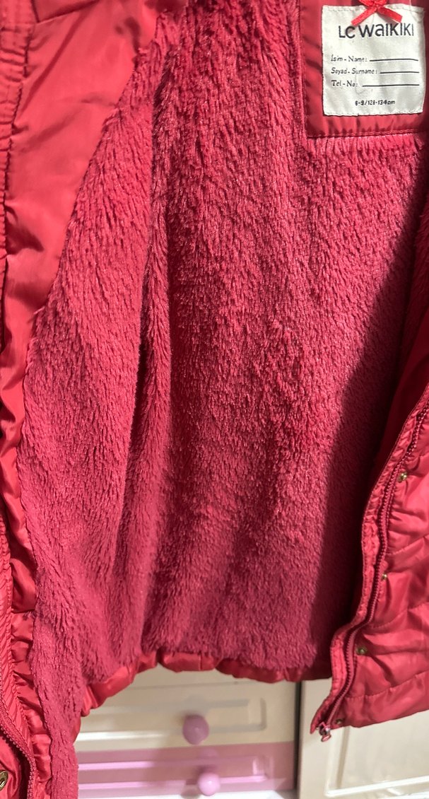 Kız Çocuk Kırmızı Kürklü Sıcak Mont - Görsel 4