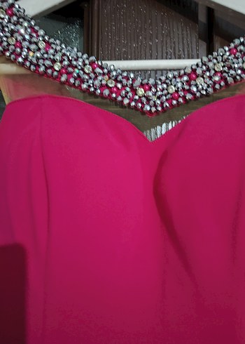 Bordo V Yaka Drapeli Uzun Abiye Elbise - Görsel 2