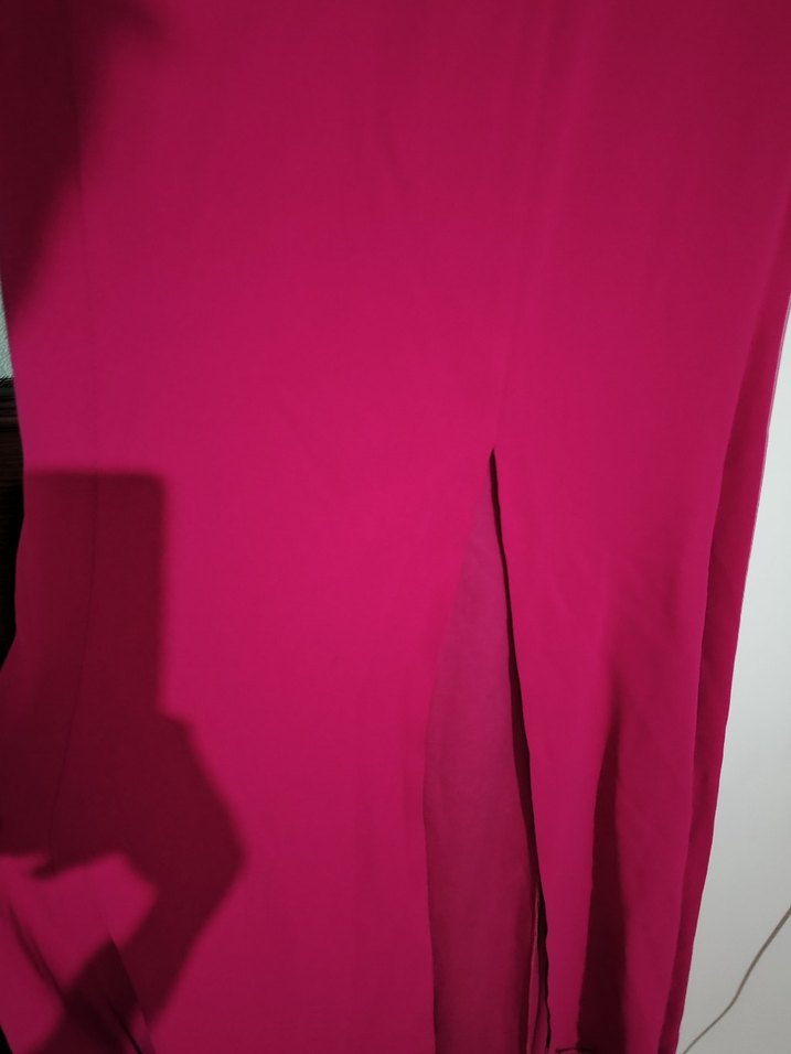 Bordo V Yaka Drapeli Uzun Abiye Elbise - Görsel 4