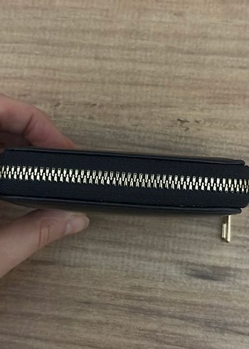 Suni deri Fermuarlı Siyah Kadın Cüzdanı - Görsel 3