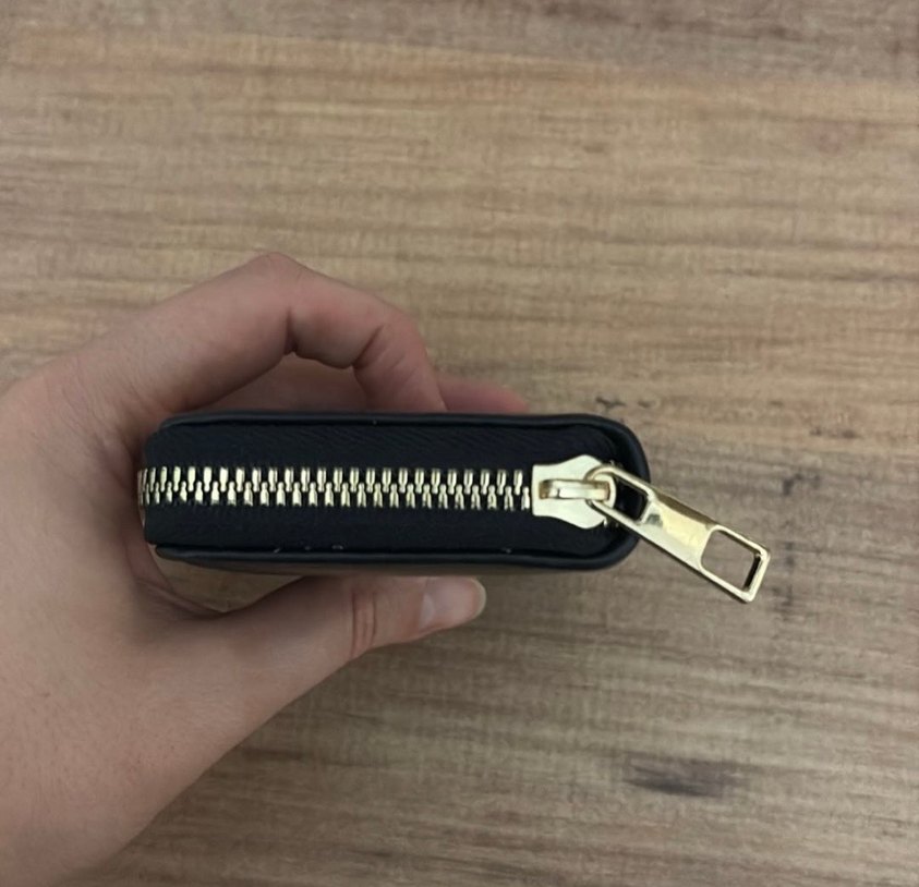 Suni deri Fermuarlı Siyah Kadın Cüzdanı - Görsel 4