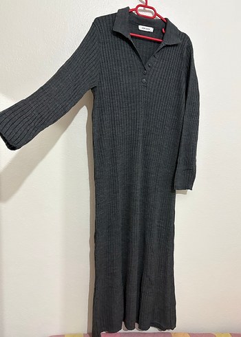 Gri Uzun Kollu Piliseli Kadın Elbise - Görsel 4