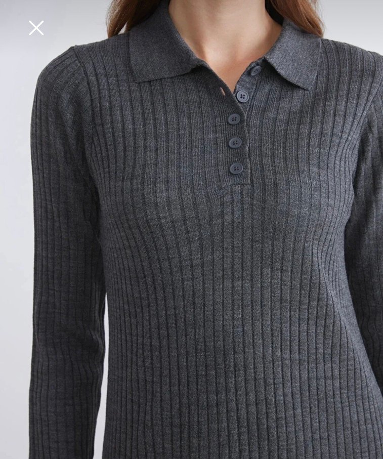 Gri Uzun Kollu Piliseli Kadın Elbise - Görsel 2