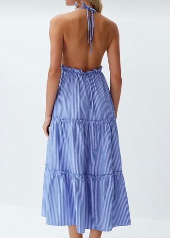 Mavi Çizgili Bohem Uzun Elbise - Görsel 2