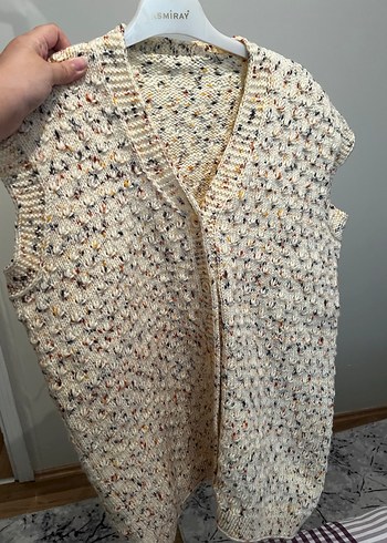 xl Beden altın Renk Bej Düğmeli Triko Kadın Yelek
