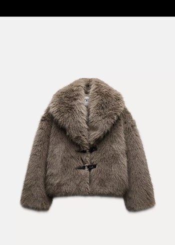 Zara Bej Kürk Detaylı Midi Kadın Peluş Ceket