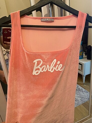 l Beden pembe Renk Kadife Barbie elbise