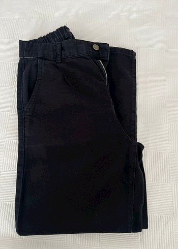 s Beden Düğmeli Siyah Loose Fit Kot Pantolon