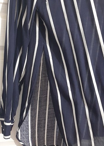 Çizgili Uzun Kollu Kadın Gömlek - Görsel 3