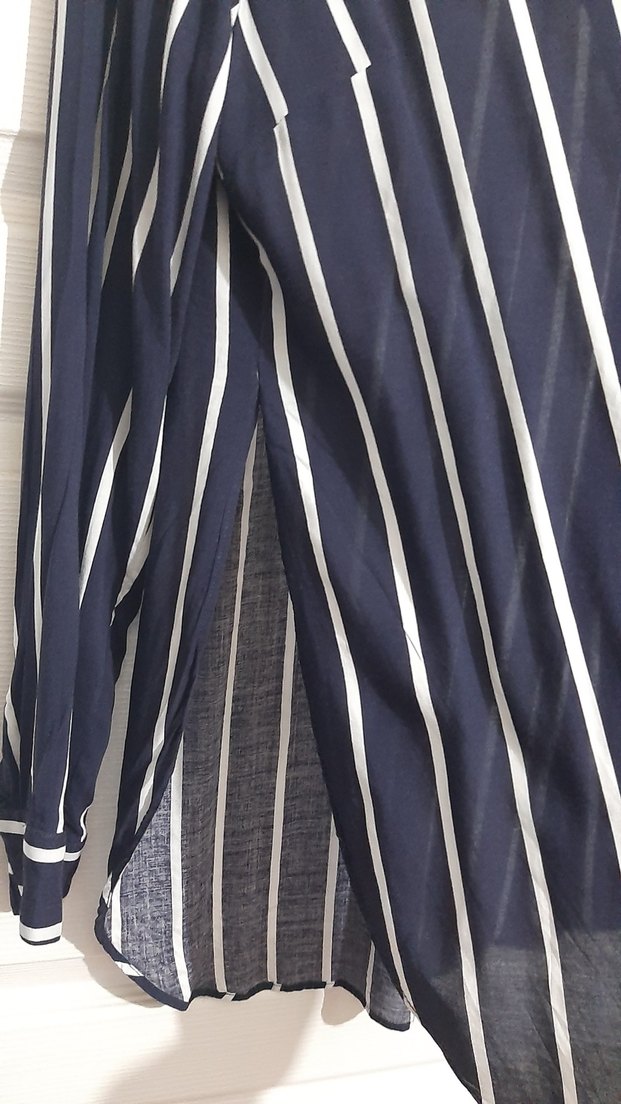 Çizgili Uzun Kollu Kadın Gömlek - Görsel 3