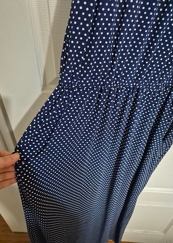 Kadın Lacivert Uzun İp Askılı Pilili elbise - Görsel 2