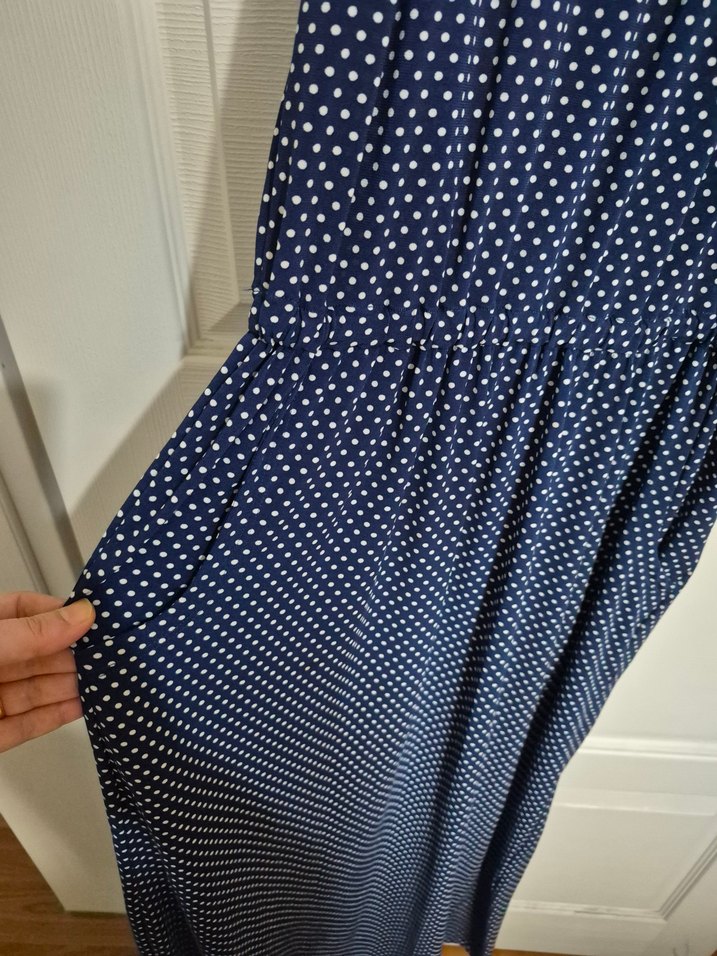 Kadın Lacivert Uzun İp Askılı Pilili elbise - Görsel 2