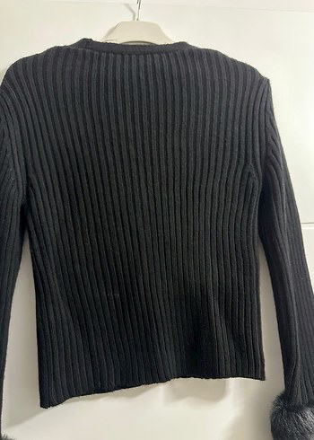 Siyah Örgü Kadın Uzun Kollu Hırka koton - Görsel 2