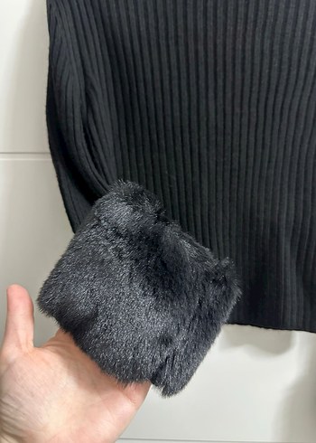 Siyah Örgü Kadın Uzun Kollu Hırka koton - Görsel 5