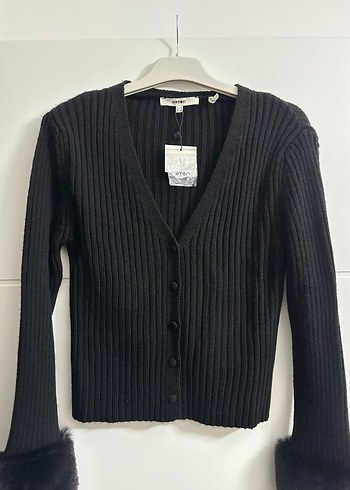 Siyah Örgü Kadın Uzun Kollu Hırka koton - Görsel 4