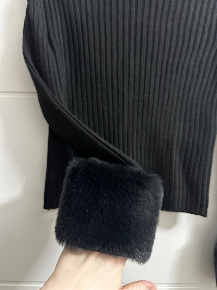 Siyah Örgü Kadın Uzun Kollu Hırka koton - Görsel 3