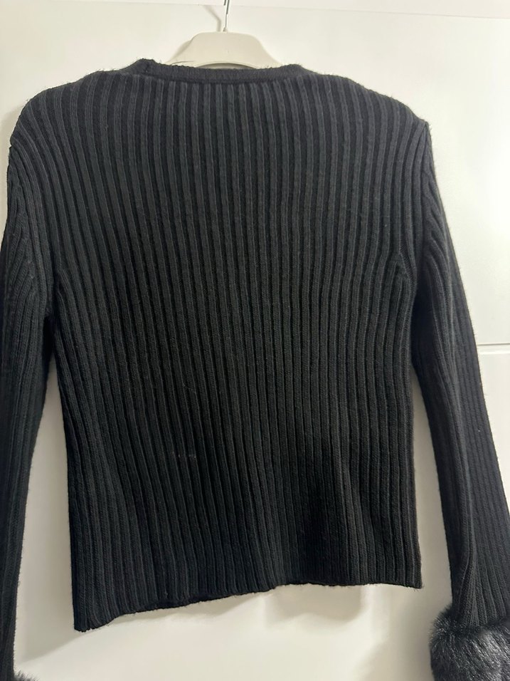 Siyah Örgü Kadın Uzun Kollu Hırka koton - Görsel 2