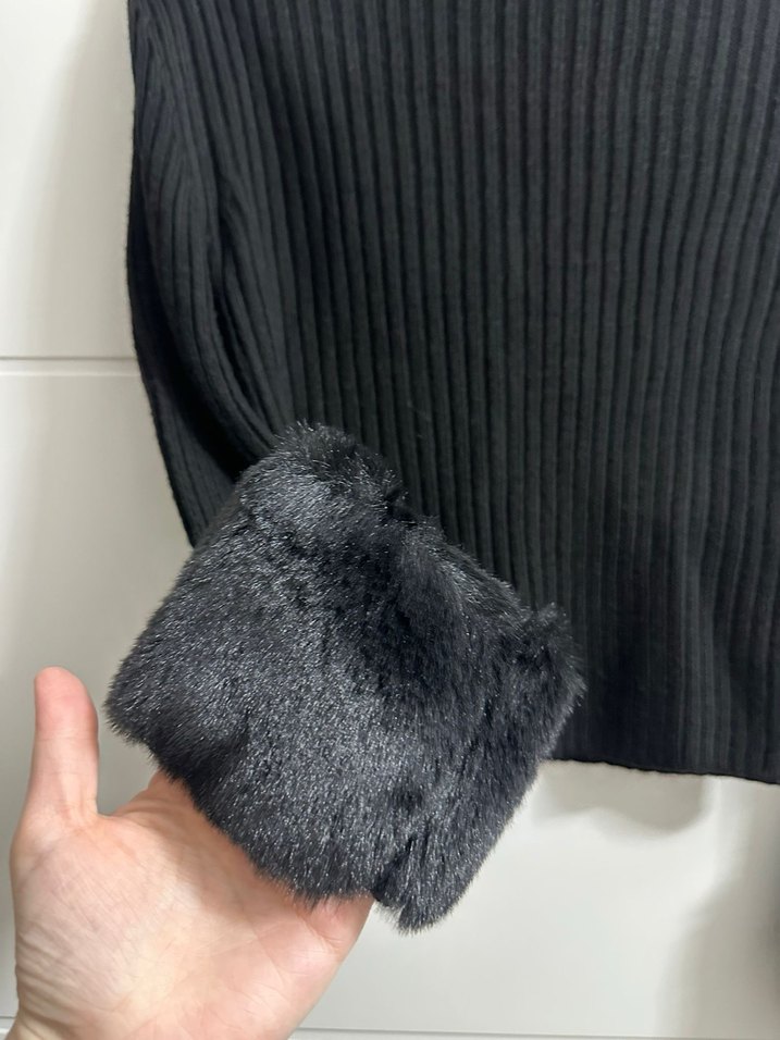 Siyah Örgü Kadın Uzun Kollu Hırka koton - Görsel 5